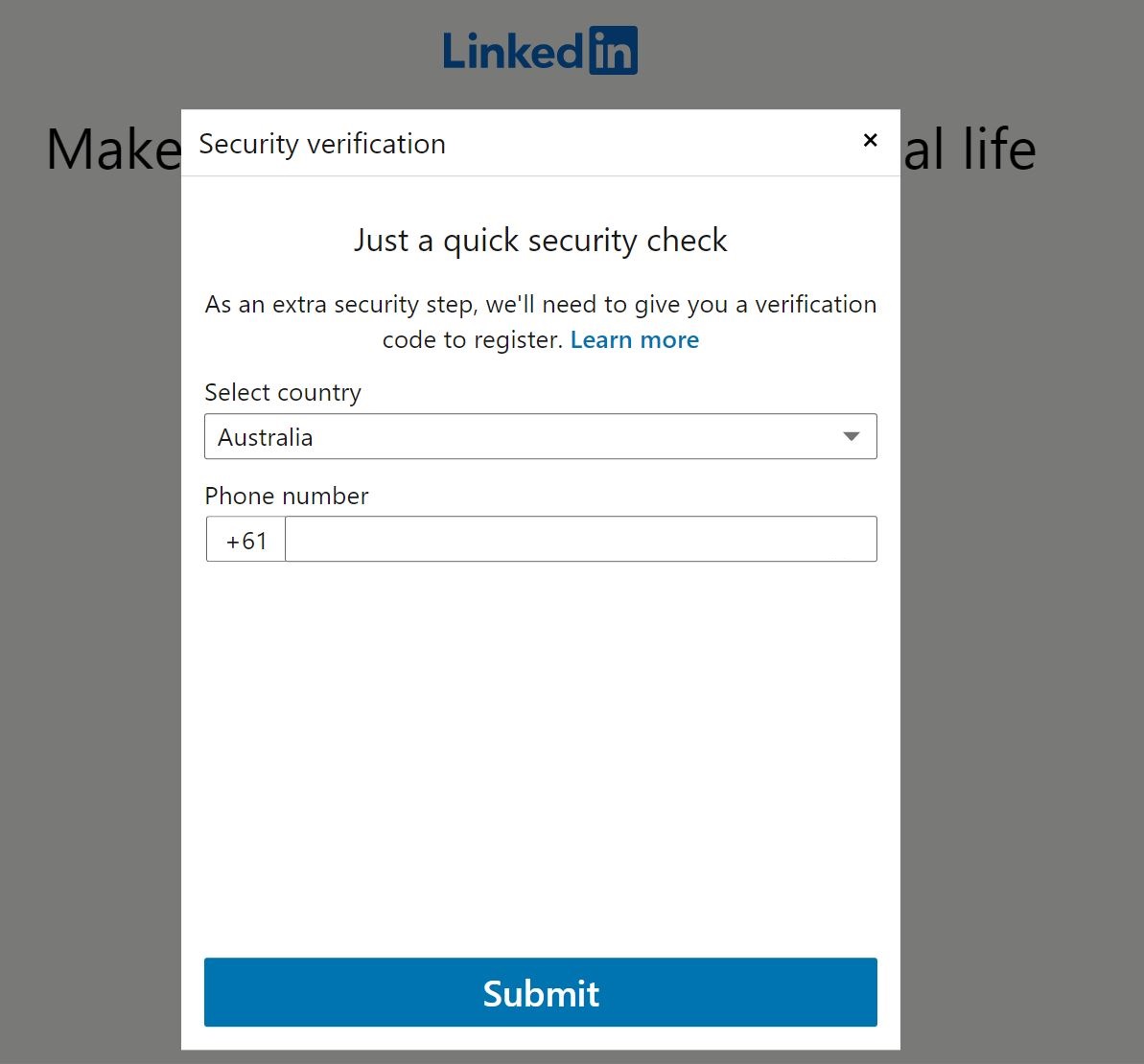 Fill in security mobile number
