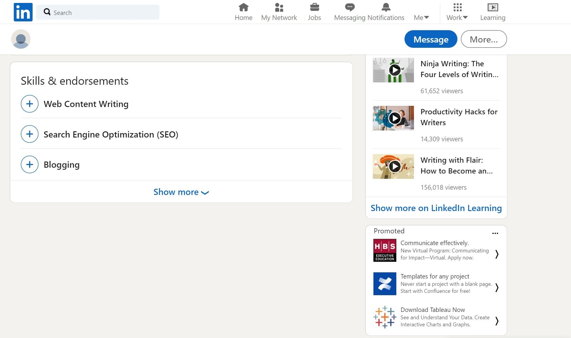 LinkedInのSkillセクション